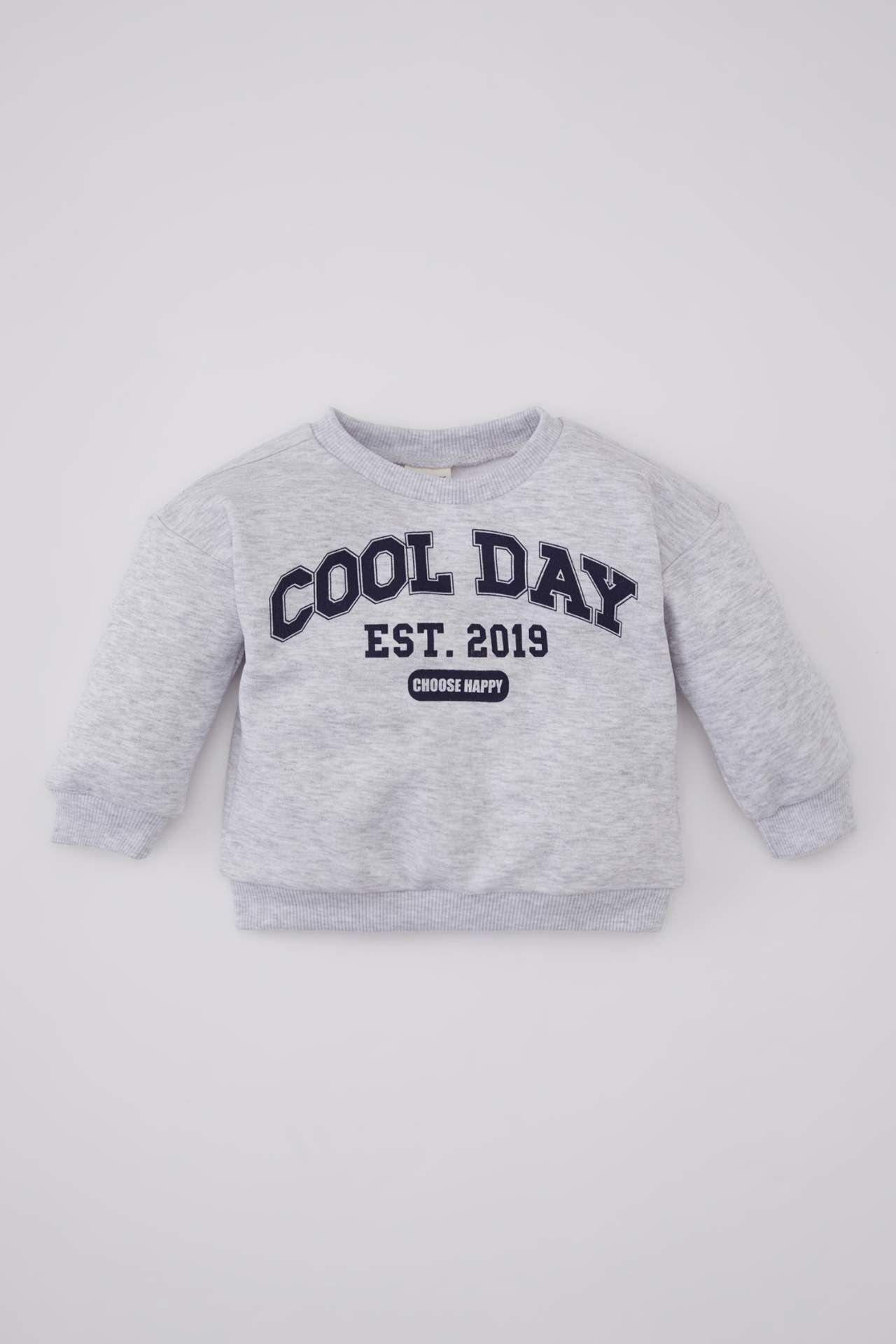 Erkek Bebek Bisiklet Yaka Baskılı İçi Yumuşak Tüylü Sweatshirt