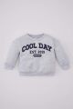 Erkek Bebek Bisiklet Yaka Baskılı İçi Yumuşak Tüylü Sweatshirt