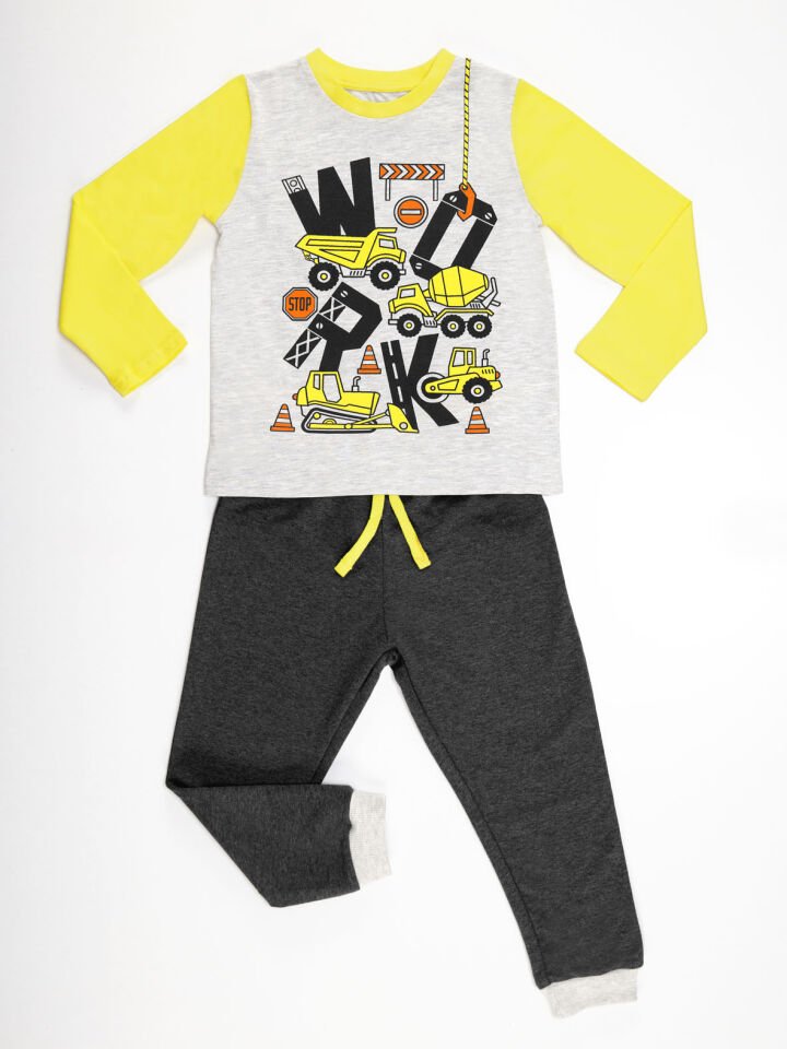 Work Erkek Çocuk T-shirt Pantolon Takım 7 Y - Siyah, Sarı
