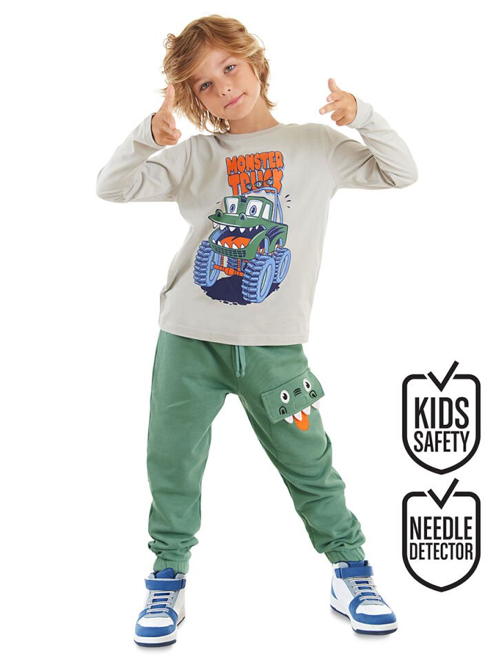 Canavar Kamyon Erkek Çocuk T-shirt Pantolon Takım 7 Y - Gri, Haki