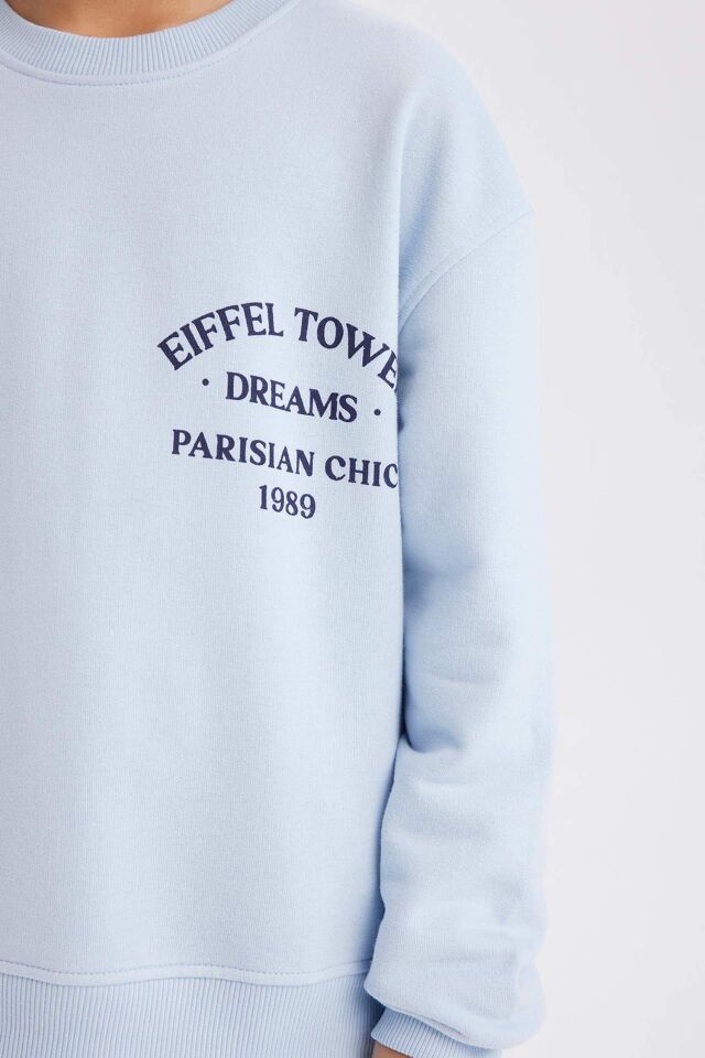 Kız Çocuk Relax Fit Bisiklet Yaka Baskılı Sweatshirt