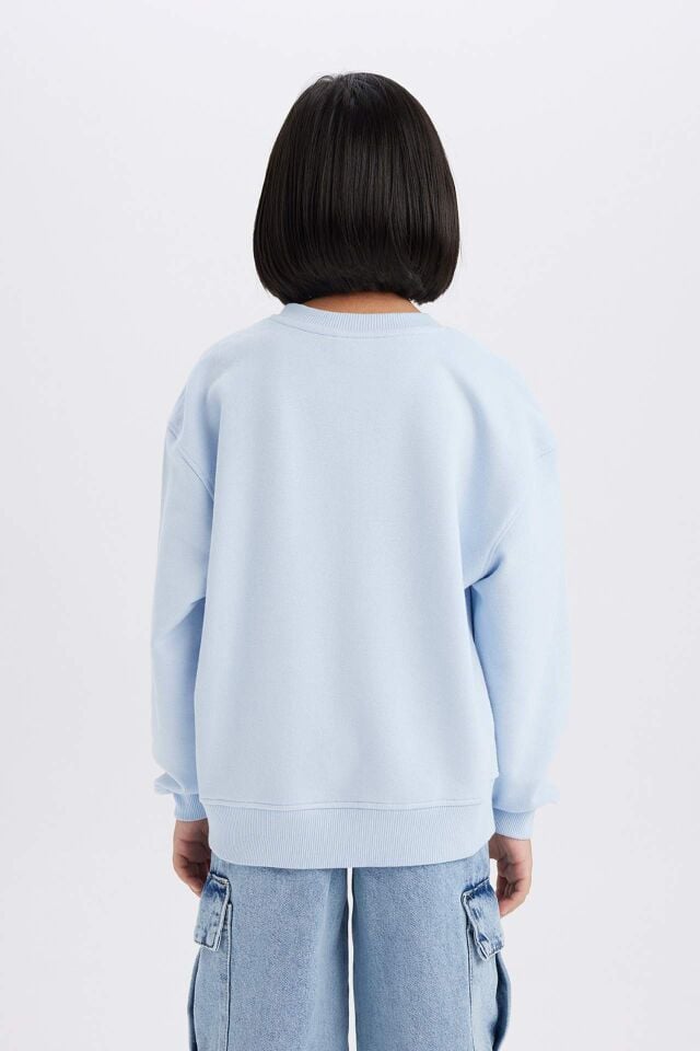 Kız Çocuk Relax Fit Bisiklet Yaka Baskılı Sweatshirt