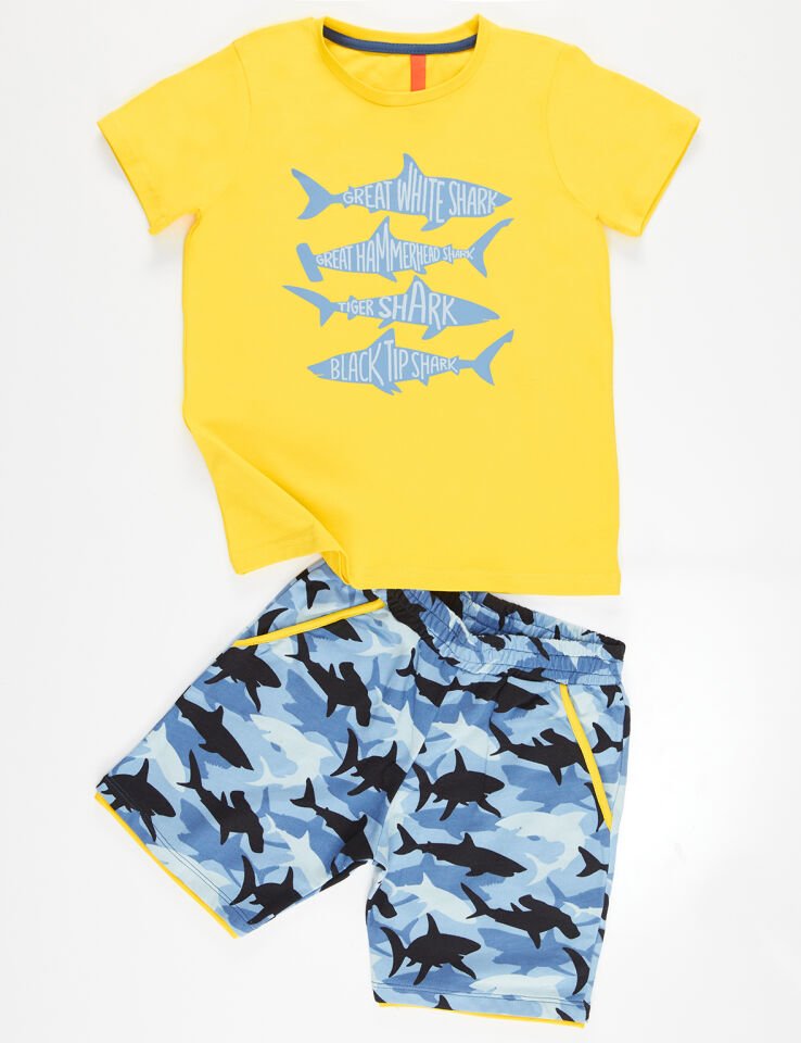 Sharks Erkek Çocuk T-shirt Şort Takım 2 Y - Sarı lacivert