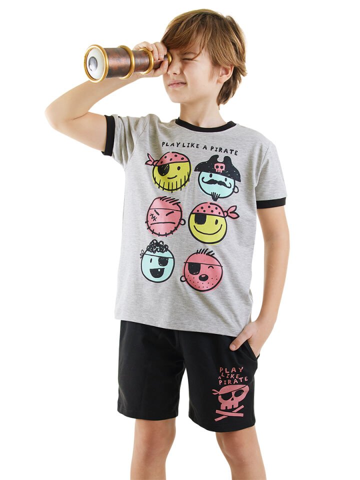 Pirate Erkek Çocuk T-shirt Şort Takım 7 Y - Gri