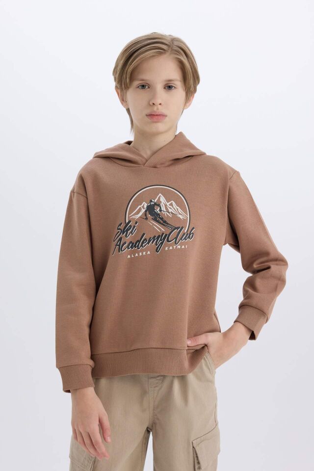 Erkek Çocuk Kapüşonlu Baskılı Sweatshirt