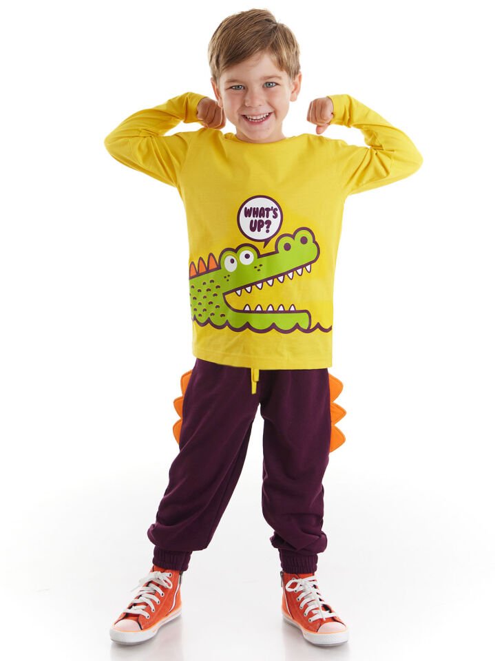 Timsah Joe Erkek Çocuk T-shirt Pantolon Takım 2 Y - Sarı, Kahverengi