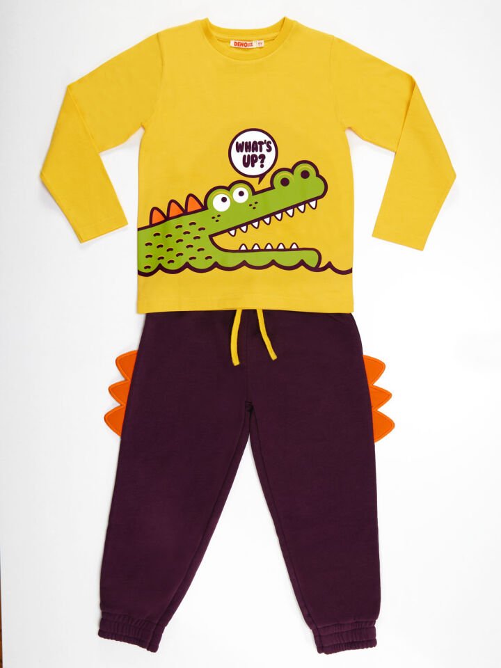Timsah Joe Erkek Çocuk T-shirt Pantolon Takım 2 Y - Sarı, Kahverengi