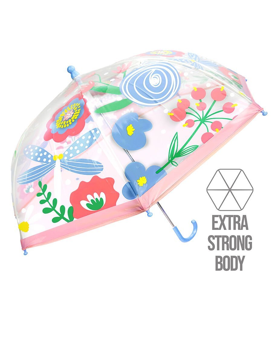 Çiçek Desenli Kız Çocuk Şeffaf Şemsiye