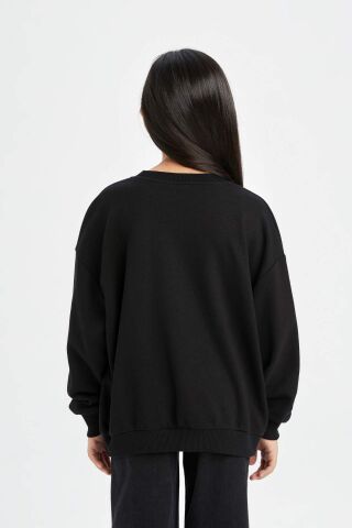 Kız Çocuk Oversize Geniş Kalıp Bisiklet Yaka Atatürk Baskılı Sweatshirt