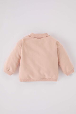 Kız Bebek Gömlek Yaka Baskılı İçi Yumuşak Tüylü Sweatshirt