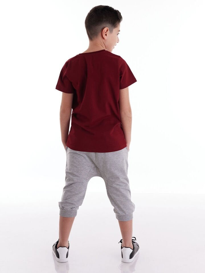 Play Game Erkek Çocuk T-shirt Kapri Şort Takım 3 Y - Bordo, Gri