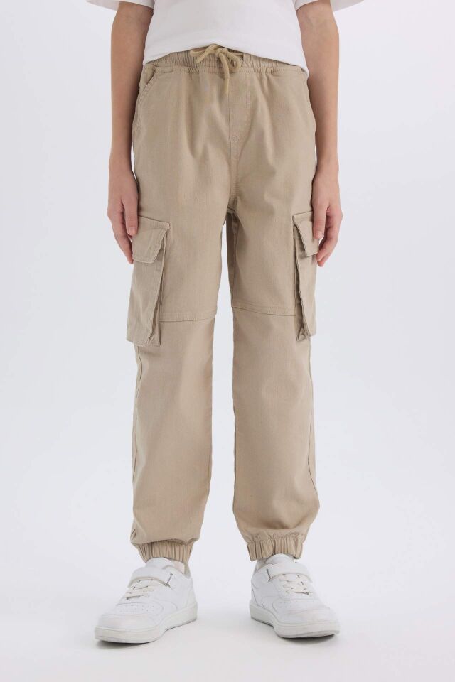 Erkek Çocuk Kargo Cepli Beli Bağcıklı Lastikli Paça Jogger Paça Gabardin Pantolon