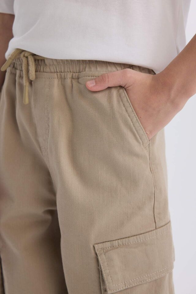 Erkek Çocuk Kargo Cepli Beli Bağcıklı Lastikli Paça Jogger Paça Gabardin Pantolon