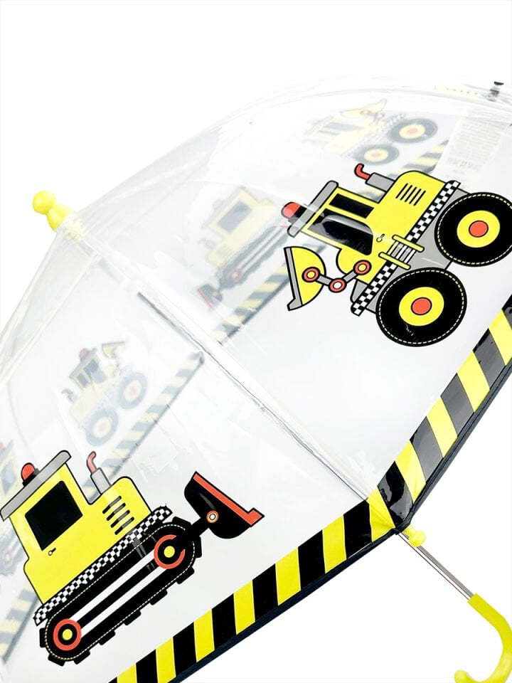 İnşaat Araçları Erkek Çocuk Şeffaf Şemsiye