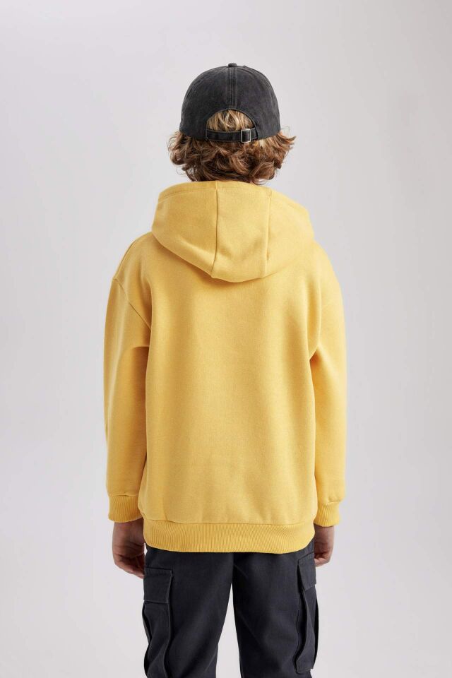 Erkek Çocuk Baskılı Kanguru Cepli Kapüşonlu Sweatshirt