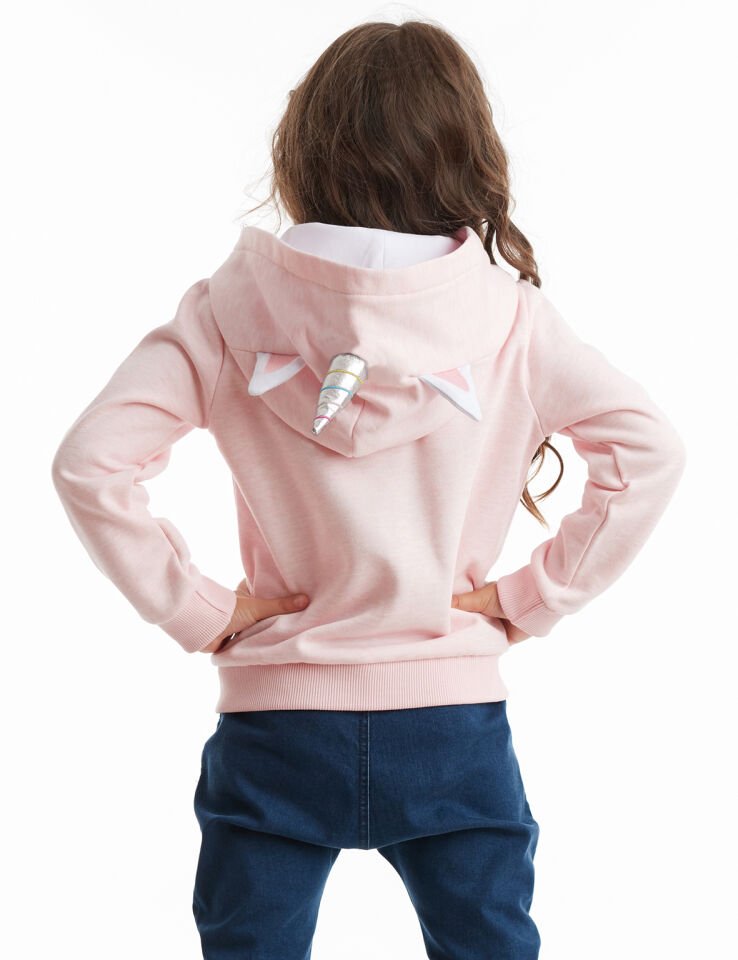 Unicorn Kapişonlu Kız Çocuk Sweatshirt 2 Y - Pembe,Gri,Beyaz