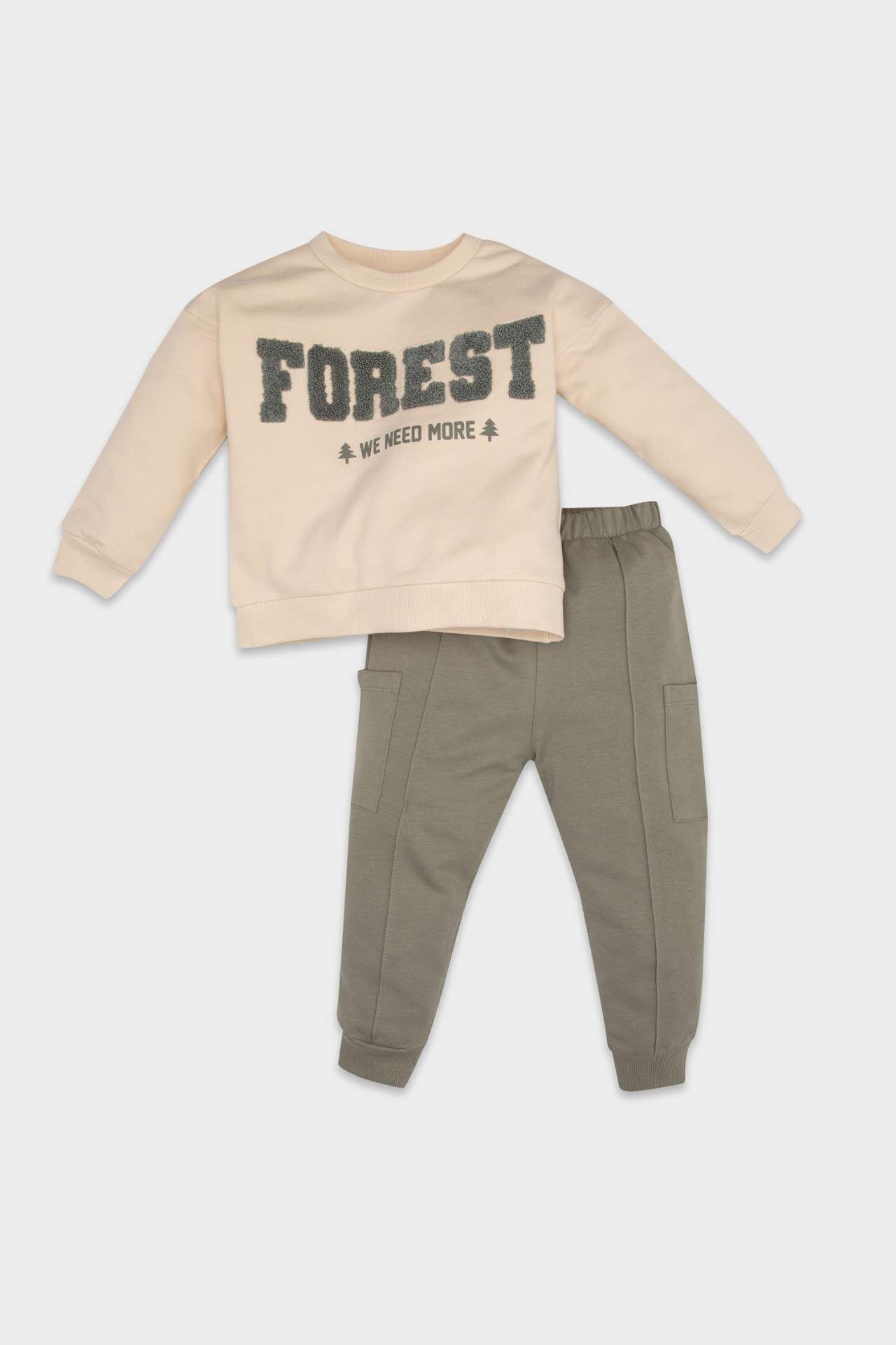 Erkek Bebek 2'li Takım Baskılı Bisiklet Yaka Sweatshirt Beli Lastikli Jogger Eşofman Altı