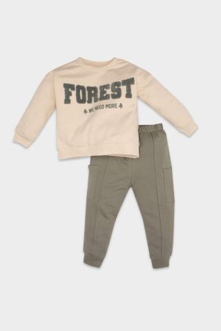Erkek Bebek 2'li Takım Baskılı Bisiklet Yaka Sweatshirt Beli Lastikli Jogger Eşofman Altı