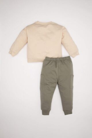 Erkek Bebek 2'li Takım Baskılı Bisiklet Yaka Sweatshirt Beli Lastikli Jogger Eşofman Altı