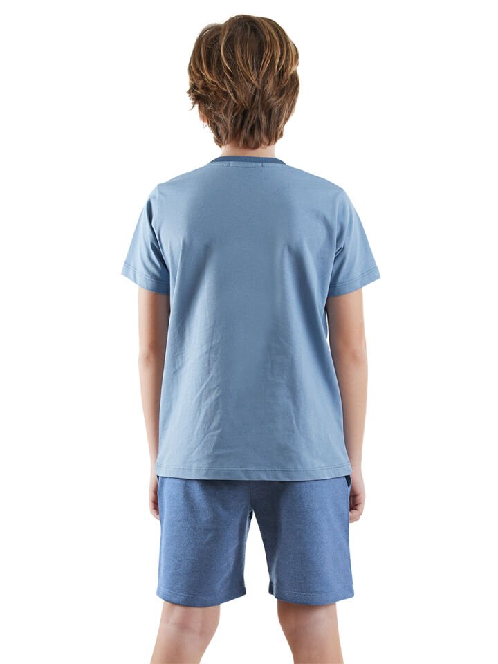 Dinolar Erkek Çocuk T-shirt Şort Takım 5 Y - Mavi