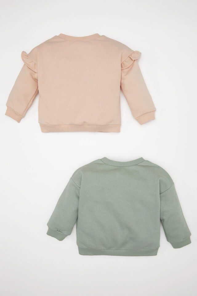 Kız Bebek Bisiklet Yaka Baskılı 2'li Sweatshirt