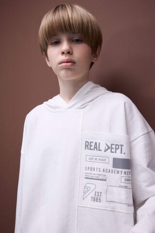 Erkek Çocuk Oversize Geniş Kalıp Kapüşonlu Baskılı Sweatshirt