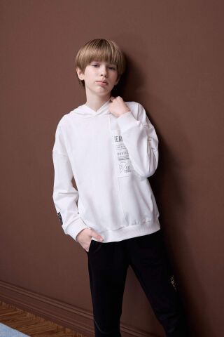 Erkek Çocuk Oversize Geniş Kalıp Kapüşonlu Baskılı Sweatshirt