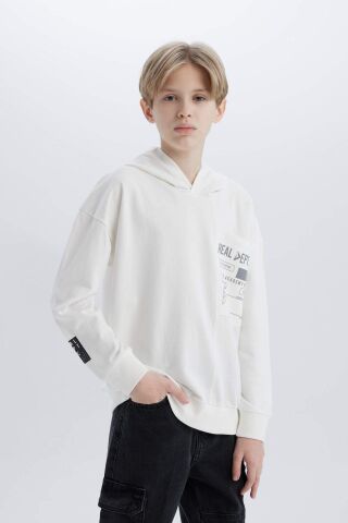 Erkek Çocuk Oversize Geniş Kalıp Kapüşonlu Baskılı Sweatshirt