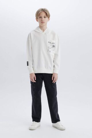 Erkek Çocuk Oversize Geniş Kalıp Kapüşonlu Baskılı Sweatshirt
