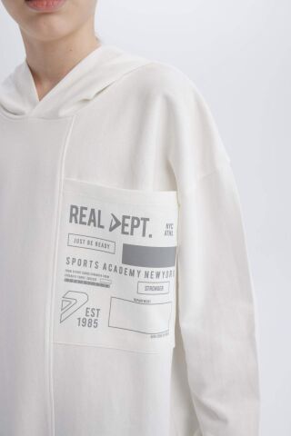 Erkek Çocuk Oversize Geniş Kalıp Kapüşonlu Baskılı Sweatshirt