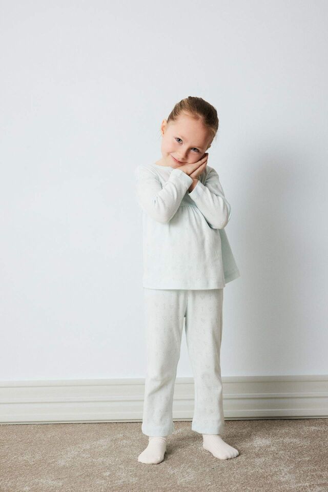 Kız Bebek Pijama Takımı Ribana Uzun Kollu Üst Beli Lastikli Uzun Alt