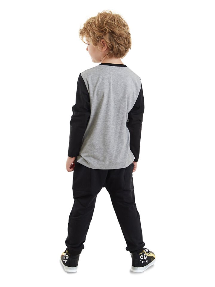 Çizgili Korsan Erkek Çocuk T-shirt Pantolon Takım 7 Y - Gri, Siyah