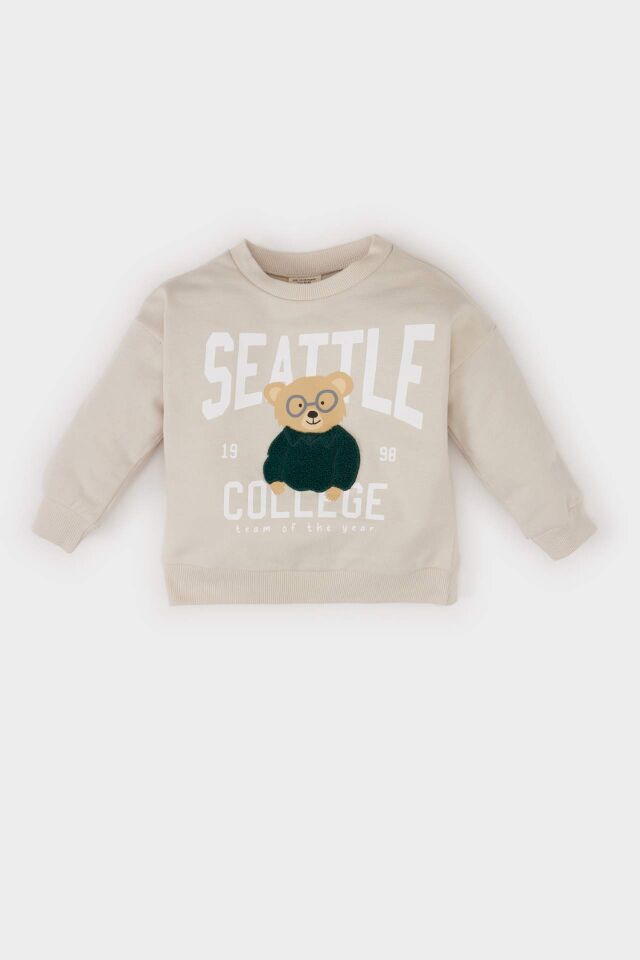 Erkek Bebek Bisiklet Yaka Baskılı Sweatshirt