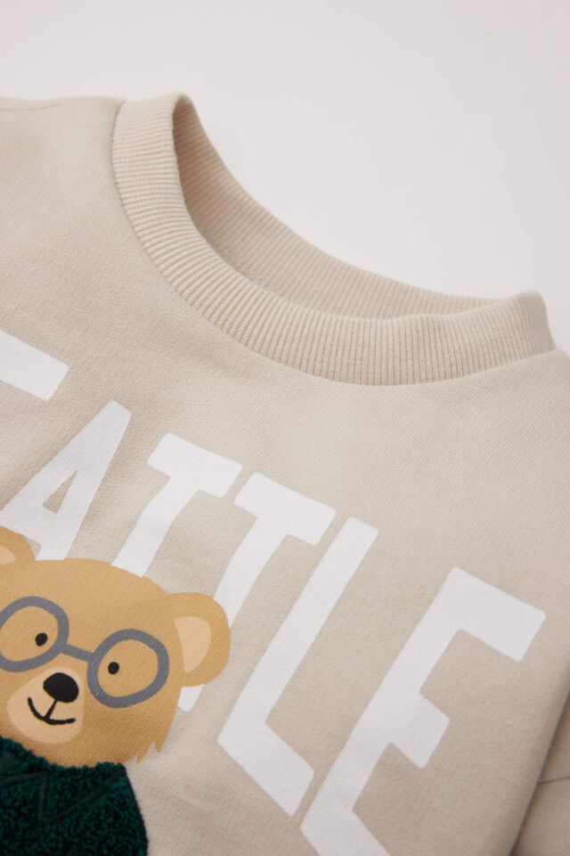 Erkek Bebek Bisiklet Yaka Baskılı Sweatshirt