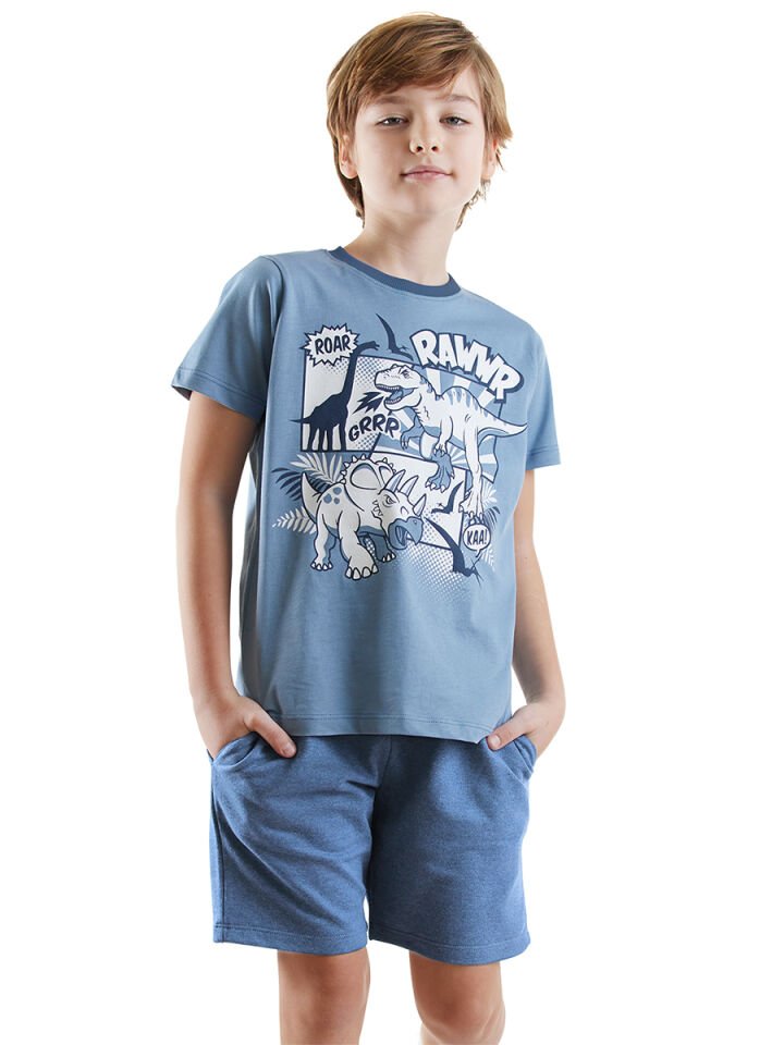 Dinolar Erkek Çocuk T-shirt Şort Takım 7 Y - Mavi