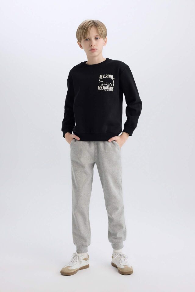 Erkek Çocuk Bisiklet Yaka Sırt Baskılı İçi Yumuşak Tüylü Sweatshirt