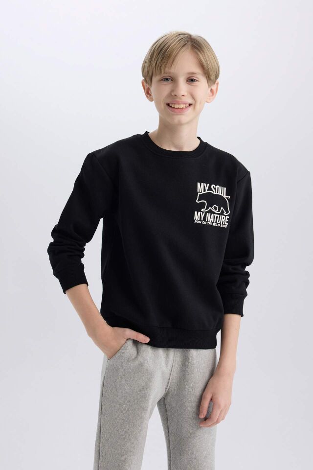 Erkek Çocuk Bisiklet Yaka Sırt Baskılı İçi Yumuşak Tüylü Sweatshirt