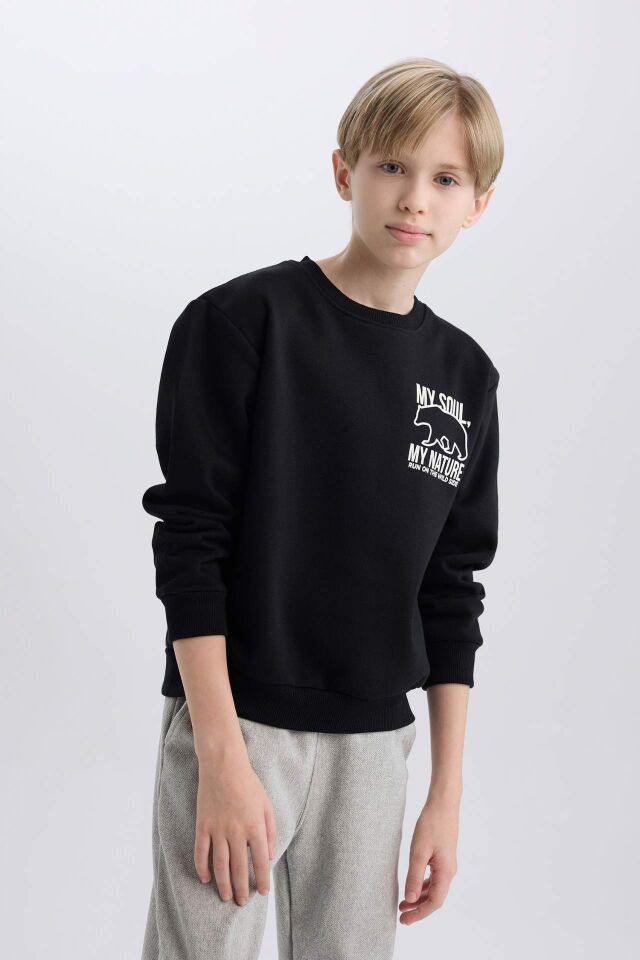 Erkek Çocuk Bisiklet Yaka Sırt Baskılı İçi Yumuşak Tüylü Sweatshirt
