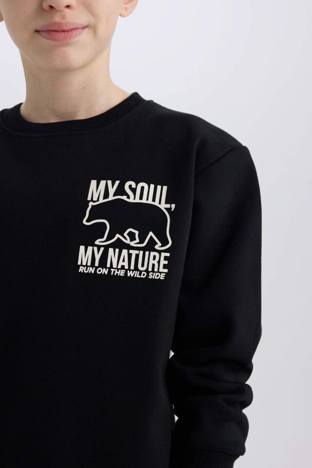Erkek Çocuk Bisiklet Yaka Sırt Baskılı İçi Yumuşak Tüylü Sweatshirt