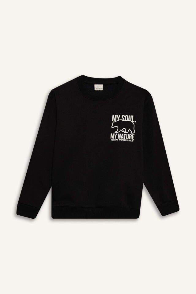 Erkek Çocuk Bisiklet Yaka Sırt Baskılı İçi Yumuşak Tüylü Sweatshirt