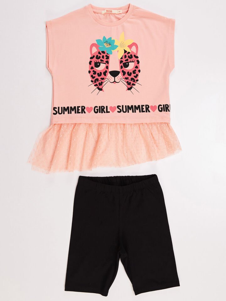 Summer Girl Kız Çocuk Tunik Tayt Takım 5 Y - Pembe, Siyah
