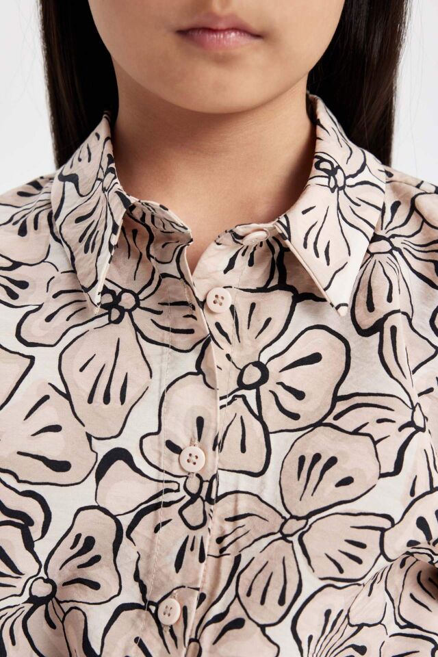 Kız Çocuk Crop Kısa Kollu Desenli Gömlek