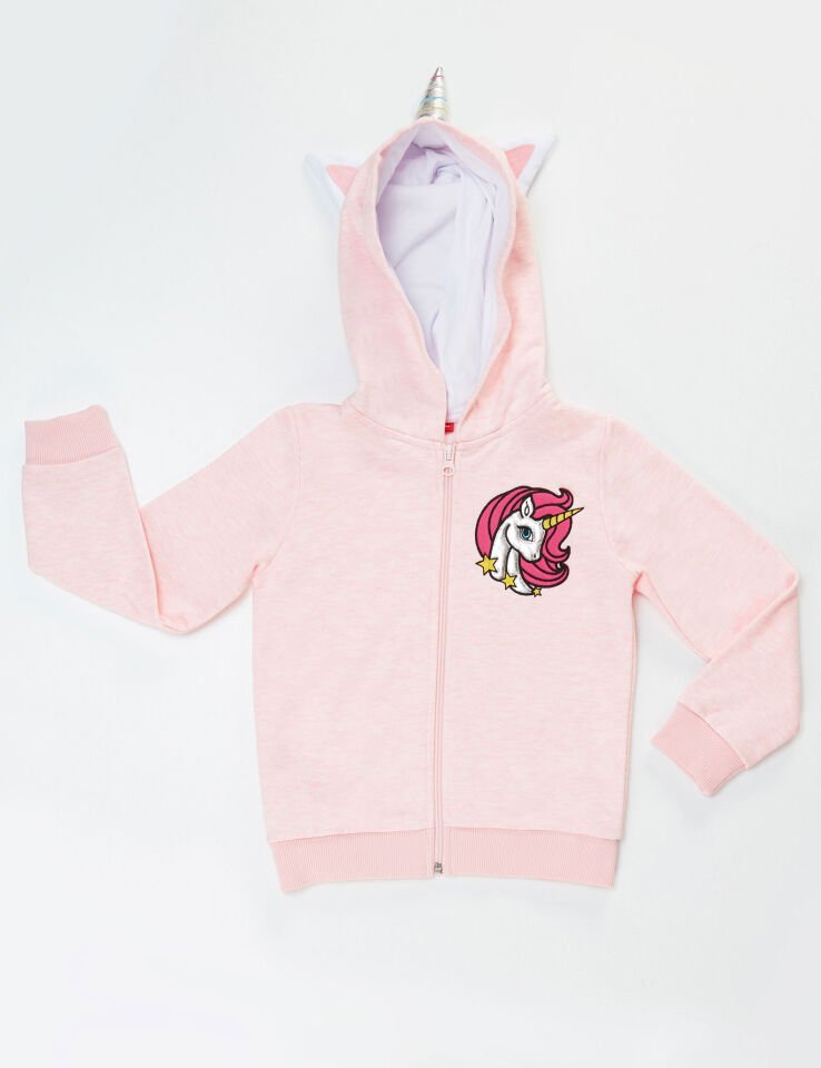 Unicorn Kapişonlu Kız Çocuk Sweatshirt 7 Y - Pembe,Gri,Beyaz