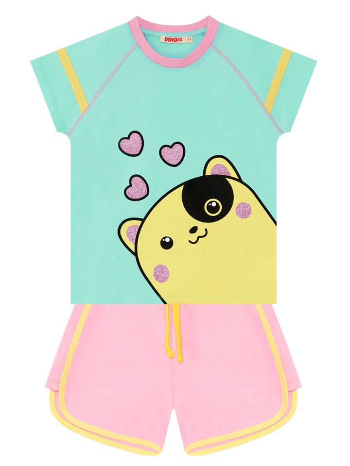 Kalpler Kız Çocuk T-shirt Şort Takım 3 Y - Pembe