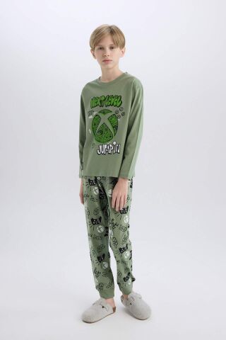 Erkek Çocuk Xbox Pijama Takımı Bisiklet Yaka Uzun Kollu Üst Beli Lastikli Uzun Alt