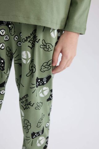 Erkek Çocuk Xbox Pijama Takımı Bisiklet Yaka Uzun Kollu Üst Beli Lastikli Uzun Alt