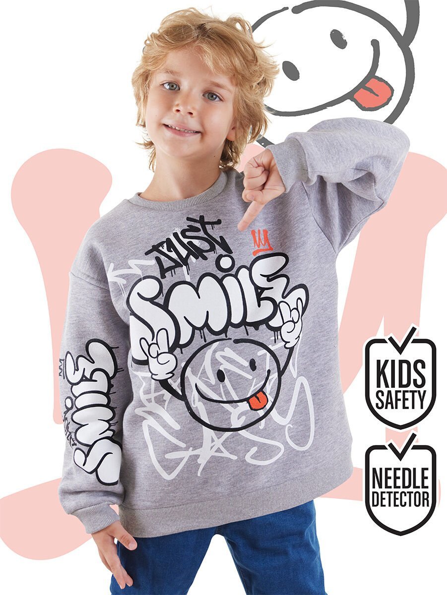 Just Smile Erkek Çocuk Gri Sweatshirt