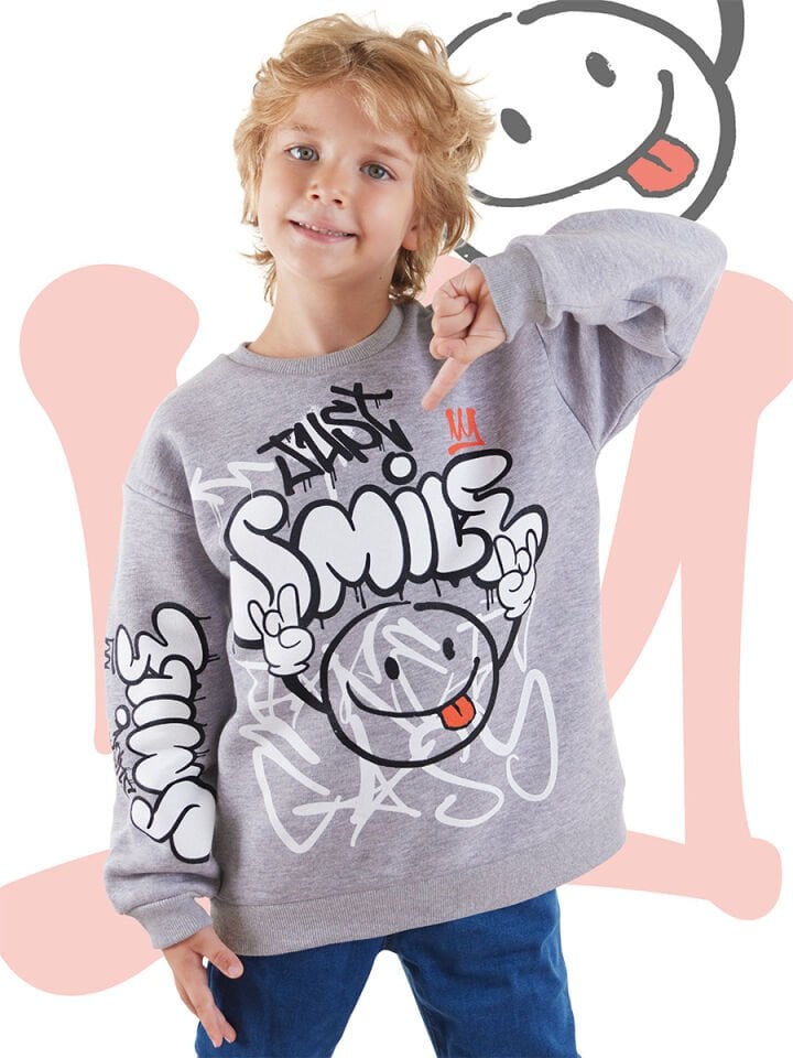 Just Smile Erkek Çocuk Gri Sweatshirt