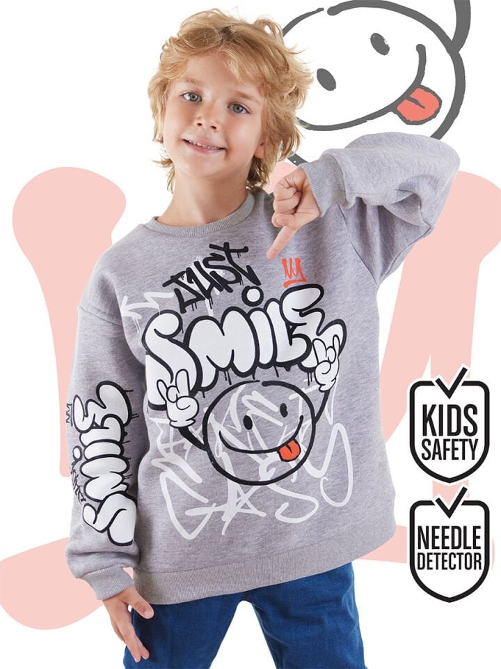 Just Smile Erkek Çocuk Gri Sweatshirt