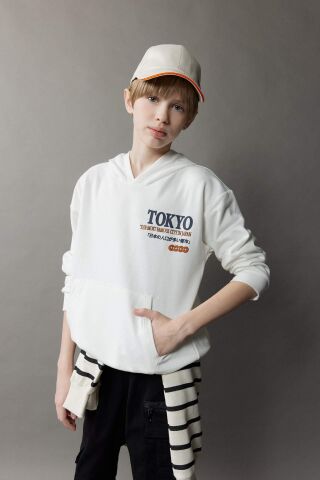 Erkek Çocuk Oversize Geniş Kalıp Kapüşonlu Sırt Baskılı Sweatshirt